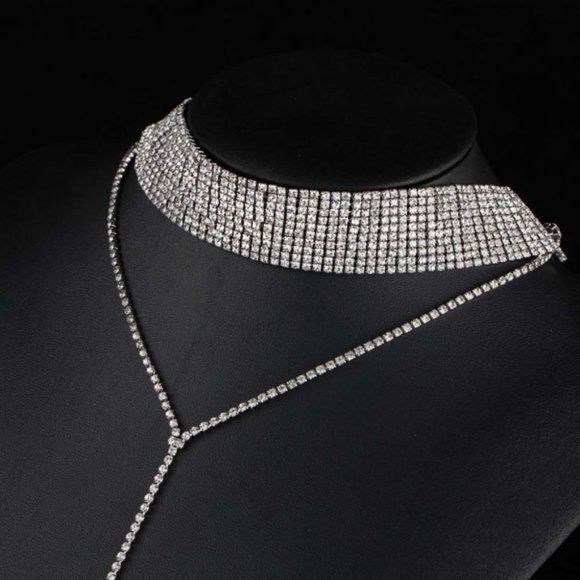 C22 | Dainty Silver Rhinestone Choker Necklace - Picture 4 of 6